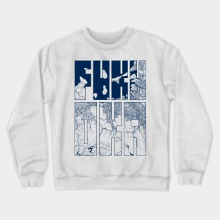 Fukuoka, Japan City Map Typography - Coastal Crewneck Sweatshirt